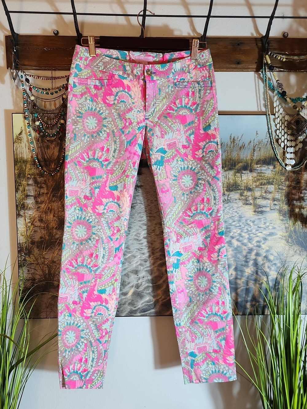 Lilly Pulitzer Pink Multi-Print Skinny Pants